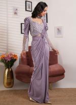 Lycra Lavender Wedding Wear Embroidery Work Ready To Wear Saree